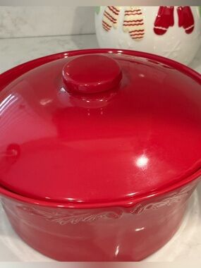 Sur La Table Red Ceramic Covered Casserole with Lid